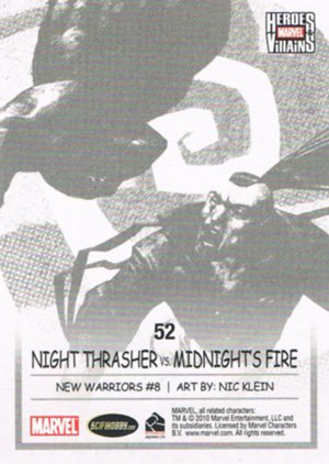 Rittenhouse Archives Marvel Heroes and Villains Base Card 52 Night Thrasher vs. Midnight's Fire
