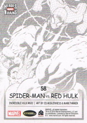 Rittenhouse Archives Marvel Heroes and Villains Base Card 58 Spider-Man vs. Red Hulk