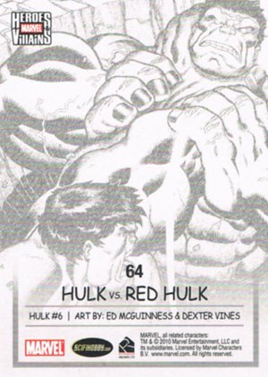 Rittenhouse Archives Marvel Heroes and Villains Base Card 64 Hulk vs. Red Hulk
