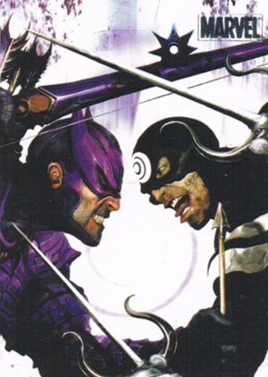 Rittenhouse Archives Marvel Heroes and Villains Parallel Card 9 Hawkeye vs. Bullseye