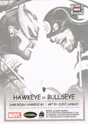 Rittenhouse Archives Marvel Heroes and Villains Parallel Card 9 Hawkeye vs. Bullseye