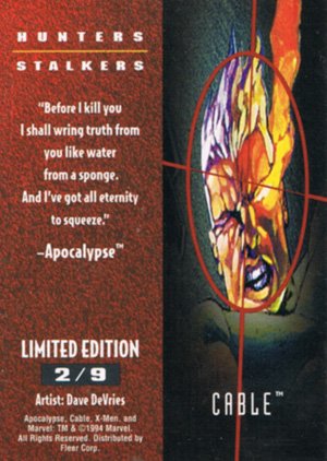 Fleer X-Men '95 Fleer Ultra Hunters & Stalkers Card - Gold 2 Cable