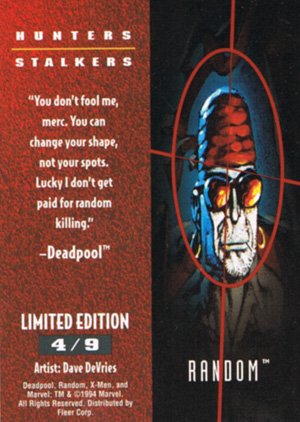 Fleer X-Men '95 Fleer Ultra Hunters & Stalkers Card - Gold 4 Random