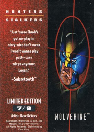 Fleer X-Men '95 Fleer Ultra Hunters & Stalkers Card - Gold 7 Wolverine