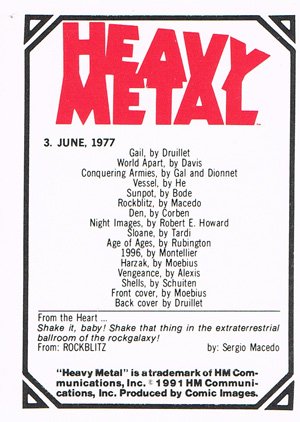 Comic Images Heavy Metal Base Card 3 June, 1977