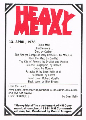 Comic Images Heavy Metal Base Card 13 April, 1978