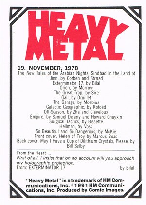 Comic Images Heavy Metal Base Card 19 November, 1978