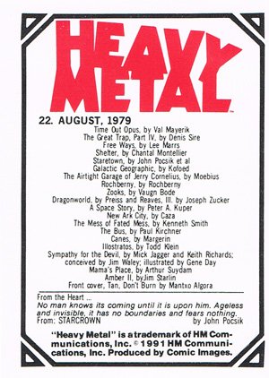 Comic Images Heavy Metal Base Card 22 August, 1979