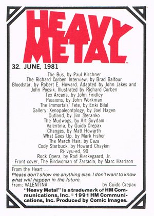 Comic Images Heavy Metal Base Card 32 June, 1981