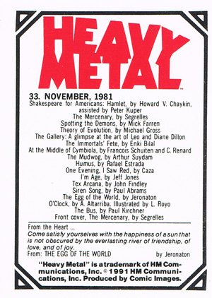 Comic Images Heavy Metal Base Card 33 November, 1981