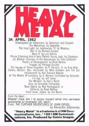 Comic Images Heavy Metal Base Card 34 April, 1982