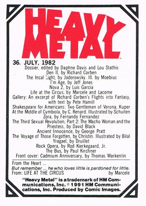 Comic Images Heavy Metal Base Card 36 July, 1982