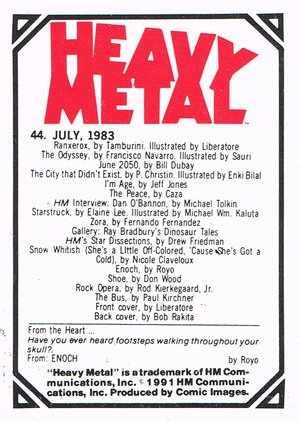 Comic Images Heavy Metal Base Card 44 July, 1983