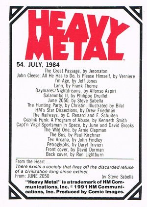 Comic Images Heavy Metal Base Card 54 July, 1984