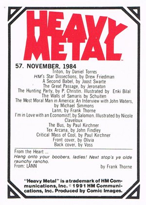 Comic Images Heavy Metal Base Card 57 November, 1984
