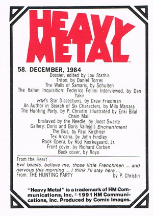 Comic Images Heavy Metal Base Card 58 December, 1984