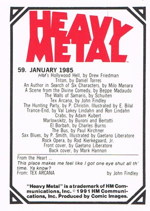 Comic Images Heavy Metal Base Card 59 January, 1985