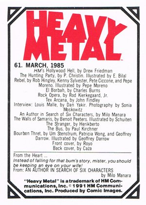 Comic Images Heavy Metal Base Card 61 March, 1985