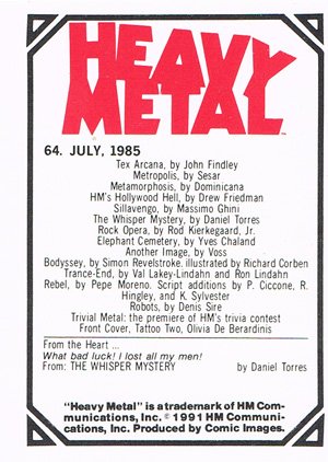 Comic Images Heavy Metal Base Card 64 July, 1985