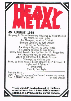 Comic Images Heavy Metal Base Card 65 August, 1985