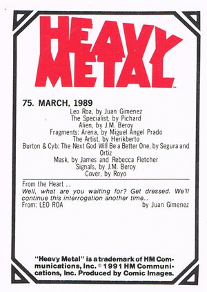 Comic Images Heavy Metal Base Card 75 March, 1989