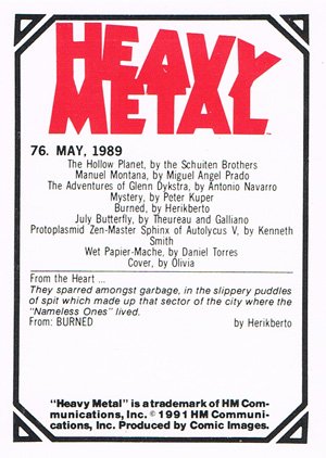 Comic Images Heavy Metal Base Card 76 May, 1989