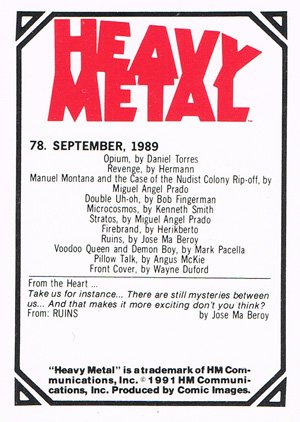 Comic Images Heavy Metal Base Card 78 September, 1989