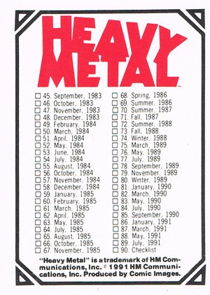 Comic Images Heavy Metal Base Card 90 Checklist
