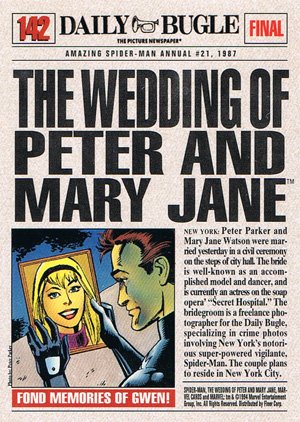 Fleer The Amazing Spider-Man Base Card 142 The Wedding of Peter and Mary Jane