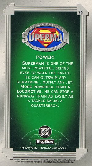 SkyBox Superman: The Man of Steel - Premium Edition Base Card 20 Power!