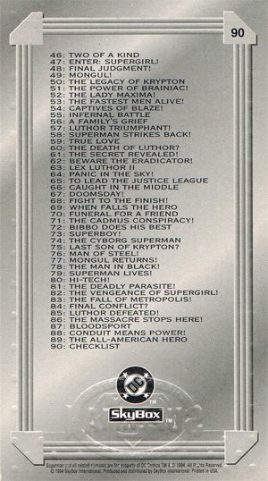 SkyBox Superman: The Man of Steel - Premium Edition Base Card 90 Checklist