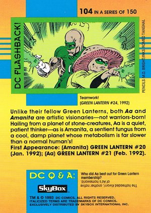 SkyBox DC Cosmic Teams Base Card 104 AA and Amanita (Green Lantern Corps)