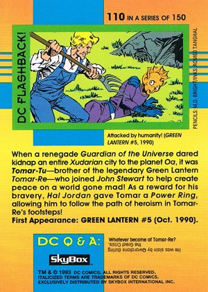 SkyBox DC Cosmic Teams Base Card 110 Tomar-Tu (Green Lantern Corps)