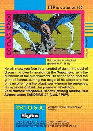 SkyBox DC Cosmic Teams Base Card 119 Sandman (Worlds of Magic)