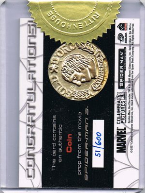 Rittenhouse Archives Spider-Man Movie 3 Expansion Set B  Prop Relic Card - Coin (600)