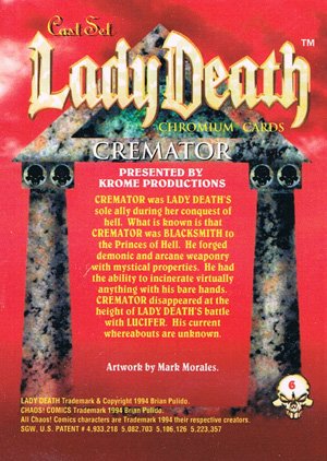 Krome Productions Lady Death All-Chromium Base Card 6 Cremator