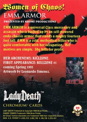 Krome Productions Lady Death All-Chromium Base Card 99 Emm Armor