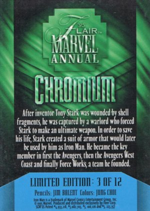 Fleer Marvel Annual Flair '95 Chromium Card 3 Iron Man