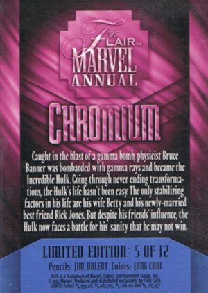 Fleer Marvel Annual Flair '95 Chromium Card 5 Hulk