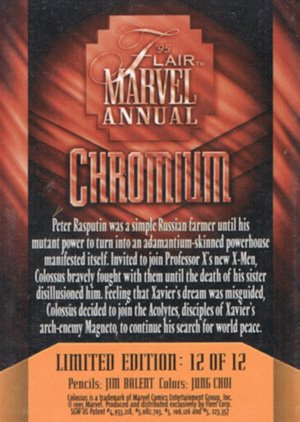 Fleer Marvel Annual Flair '95 Chromium Card 12 Colossus