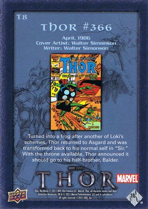 Upper Deck Thor Movie Comic Cover Card T8 Thor #366