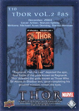 Upper Deck Thor Movie Comic Cover Card T10 Thor Vol. 2 #85