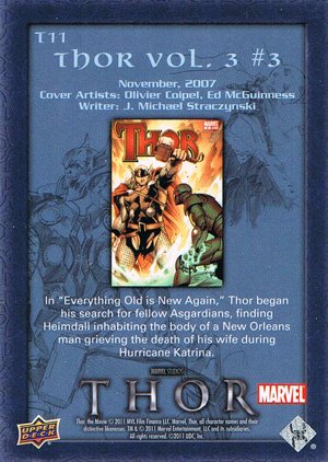 Upper Deck Thor Movie Comic Cover Card T11 Thor Vol. 3 #3