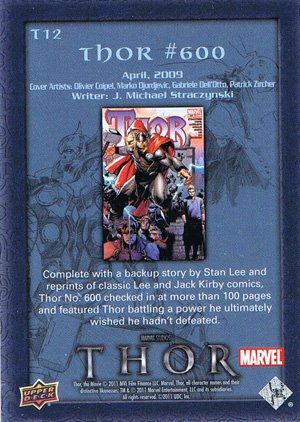 Upper Deck Thor Movie Comic Cover Card T12 Thor #600