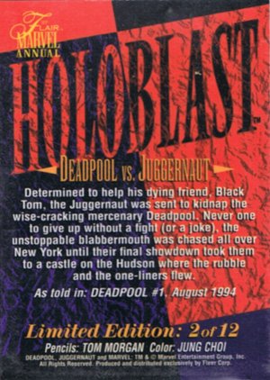 Fleer Marvel Annual Flair '95 HoloBlast Card 2 Deadpool vs. Juggernaut