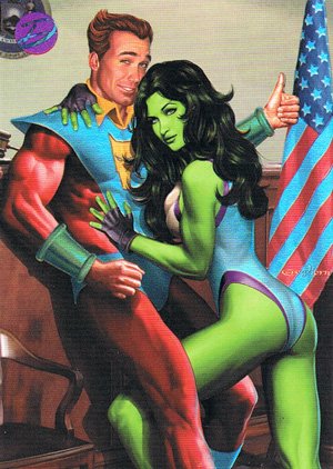 Rittenhouse Archives Marvel Dangerous Divas Embrace Foil Card E19 She-Hulk & Starfox
