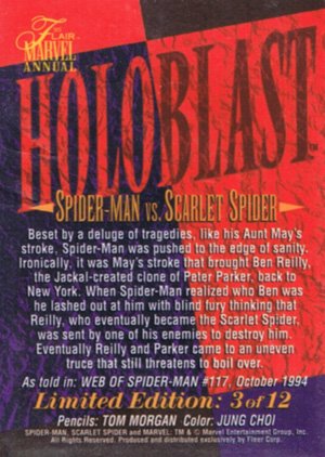 Fleer Marvel Annual Flair '95 HoloBlast Card 3 Spider-Man vs. Scarlet Spider