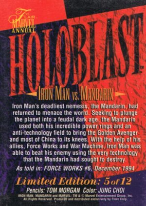 Fleer Marvel Annual Flair '95 HoloBlast Card 5 Iron Man vs. Mandarin