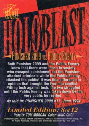 Fleer Marvel Annual Flair '95 HoloBlast Card 8 Punisher 2099 vs. Public Enemy