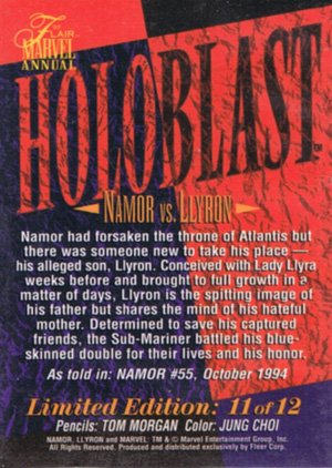 Fleer Marvel Annual Flair '95 HoloBlast Card 11 Namor vs. Llyron